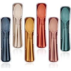 Chuboir 6 Sets Travel Utensils Set with Case, Reusable Plastic Spoon, Knife, Fork, Tableware Set, Portable Camping Cutlery Set for Outdoor Travel, Picnic, Office, School, Lunch Box or