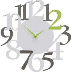 CalleaDesign Russell Modern Wall Clock Eye-catcher, Large Numerals, Home and Office Decoration, Silent, Made in Italy [Quartz Grey, White, Apple Green]
