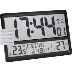 TFA Dostmann 60.4520.01 Digital XL Radio-Controlled Clock with Indoor Temperature, Date and Day of the Week (Black with Batteries)