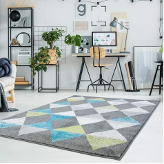 carpet city Moda Modern Flat Pile Rug with Diamond Look in Grey, Turquoise, Green for Living Room Size: 190 x 280 cm