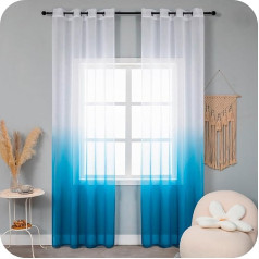GIRASOLE HOME Pair of Voile Curtains, Semi-Transparent Gradient White and Light Blue Curtains for Living Room, Bedroom, Kitchen and Indoor, 2 Panels with Eyelets 140 x 275 cm