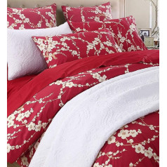 Brandream Japanese Oriental Style Cherry Blossom Red Blossom Branches Printed Chinoiserie Duvet Cover Set 800 Thread Count Egyptian Cotton Sateen King Size Duvet Cover Set