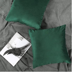 YINFUNG Emerald Cushion Covers Green Velvet Cushion Cover Solid Sofa Throw Cushion Cover 18x18 Soft Accent Pillow Case Couch Bedroom Dark Green Cushion Cover