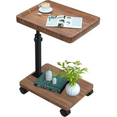 ESTUWD Side Table with Wheels, Side Table, Height Adjustable (45-80 cm), Wooden Side Table C Shape Have 360° Rotating Walnut Finish, Small Coffee Table for Living Room, Sofa, Couch (Walnut)