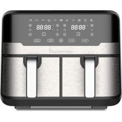 MasterPRO Rocket Duo 900 Double Hot Air Fryer, Black, 9 L Capacity and 2100 W Power, LED Touch Screen and Non-Stick Basket, Deep Fryer, 11 Functions in 1
