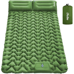 iNeibo Self-Inflating Sleeping Mat, 2 People, Outdoor Air Mattress, Self-Inflating with Foot Press Pump & Cushion, Camping Mattress for 2 People, for Outdoor, Hiking, Beach and Camping, Green