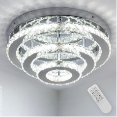 CXGLEAMING 13.8 Inch Modern Chandelier Ceiling Light LED Crystal Ceiling Light 3-Layer Round Chandelier Dimmable Ceiling Lights for Living Room Bedroom Dining Room Kitchen