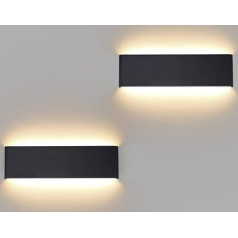 Klighten Pack of 2 Wall Lights LED Indoor 10 W, 30 cm Up Down Wall Lamps, Black, Modern Wall Lighting for Bedroom, Living Room, Stairs, Bathroom, 910 Lumen, 3000 K Warm White