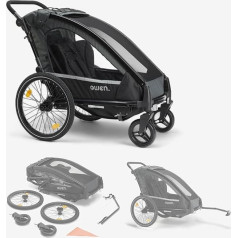 Owen Children's Trailer 2-in-1 Kit Bicycle Trailer 1 Child 5-Point Harness 15.5 kg Bicycle Trailer Pushchair with Bicycle Connection Arm Includes Rain and Sun Protection