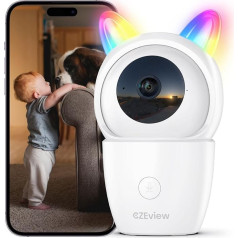 CZEview 3MP Baby Monitor with Camera, Baby Camera with App, 360 Baby Camera WiFi, People/Shoot Detection, Lullabies, Night Vision, Temperature Display, Intercom Function and 2.4/5 GHz WiFi (White)