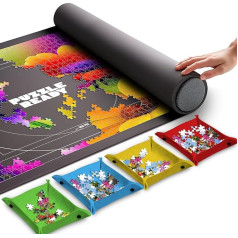 Puzzle Ready Roll Up Puzzle Mat - 46 x 29.5 Inch Puzzle Mat, Portable, Up to 1500 Puzzles, 4 Puzzle Sorting Trays, Storage Bag, Foam Roller Tube, 3 Velcro Straps
