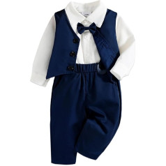 PATPAT Baby Suit Boys Clothing Sets Clothing Suit Vest Shirt with Bow Tie for Festive Wedding Christening Birthday Clothing Set, Long Sleeve and Trousers, 3-24 Months Children's Gentleman Outfit