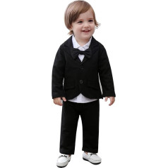 XM Nyan May's Baby Boys' Blazer, Long-Sleeved Shirt, Trousers, Gentleman Suit, 3-Piece, black