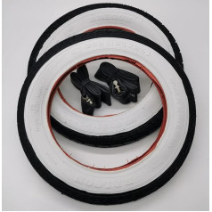 Ralson 12 Inch 2 x White Wall Tyres + DV Tubes | 12 1/2 x 2 1/4 | 57-203 | Whitewall Coat Blanket Bicycle Pram Scooter Tricycle Buggy Trailer Black White Dunlop Flash Valve Tube