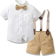Odizli Children's Baby Boys' Short-Sleeved Shirt + Braces + Bow Tie + Shorts 4-Piece Clothing Sets Gentleman Suit Set Photo Shooting