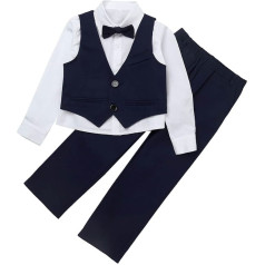 LiiYii 4pcs Children's Boys Clothing Set Gentleman Tuxedo Suit Long Sleeve Shirt + Vest + Trousers + Bow Tie Christening Suit Festive Clothing