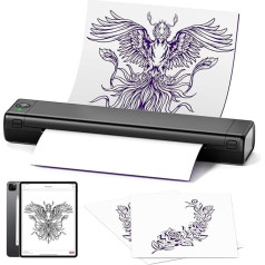 PokeLabel Stencil Printer, Tattoo Printer with 10 Tattoo Transfer Paper, M08F A4 Mobile Thermal Printer Tattoo Stencil for Beginners, Tattoo Artists, Tattoo Stencil Printer Bluetooth for Smartphone PC