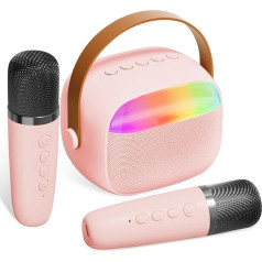 Tragbare Bluetooth-Karaoke-Maschine mit zwei kabellosen Mikrofonen, LED-Partylichtern und Sprachwechsel-Effekten für Erwachsene und Kinder, perfekt für Partys zu Hause, Picknicks und
