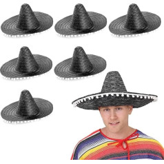 Sombrero Black Mexican Hat for Men and Women Costume Accessory with Pom Pom Trim 6 Pieces