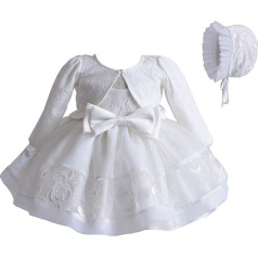 Christening Dress for Baby Girls Formal Wedding Lace Sleeveless 3 Piece Set Scarf Hat Skirt with Bow for Ceremony