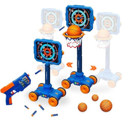 KalaDuck 2 in 1 Basketball Hoop Outdoor Children and Shooting Games, Height-Adjustable Basketball Hoop Stand for Room, Movable Target with Toy Gun, Gift Boys Girls 6 8 Years