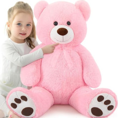 MorisMos 90 cm Teddy Bear Large XXL, Cute Giant Teddy Bear XXL with Paw Print, Pink Plush Bear Cuddly Bear Children's Gift
