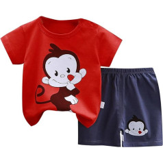 2024 Girls Boys T-Shirts and Shorts Suit - 2-Piece Summer Jogging Suit T-Shirt Top + Summer Trousers Casual Tracksuit Summer Fashion Sports Suit Elastic Waist for 3-16 Years