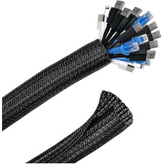 Palazen 3 m Cable Sleeve, Self-Closing, Diameter 24-34 mm, Cable Duct, Flexible Woven Cable Protection, Cut to Size, Cable Management for TV, Computer, Home Cinema, Automotive Cable, Black