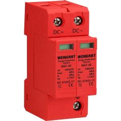 Wengart DC Surge Protector WG1-40.2P 1000VDC 40KA Photovoltaic Household Flash Protection 35mm DIN Rail Mount with Optical Warning Indicator