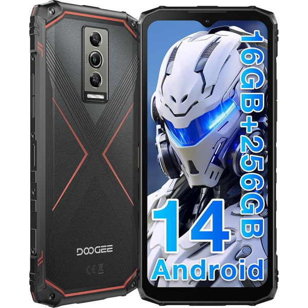 DOOGEE Blade10 PRO Rugged Smartphone 6.56 Inch 11mm Thin 16GB RAM + 256GB ROM (TF 2TB), 50MP + 8MP, 5150mAh Octa-Core Indestructible Phone, Android 14 Phones, Face ID/NFC/OTC/GPS Black Red