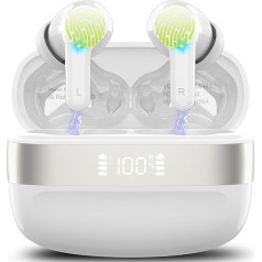 OWMSIC Bluetooth Headphones, Wireless Bluetooth 5.3 In-Ear Headphones with 4 ENC Mic, 2024 Wireless Headphones, Deep Bass, 40 Hours Earbuds, LED Display, IPX7 Waterproof Earbuds, White