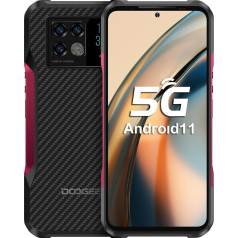 DOOGEE V20 (2022) 5G Outdoor Mobile Phone Without Contract, 6.43 Inch 2K AMOLED, 64 MP Camera and 20 MP Night Vision Camera, 8 GB RAM+ 256 GB ROM, 6000 mAh, Outdoor Smartphone Android 111 Dual SIM IP6 Dual SIM, NFC Resistant. red