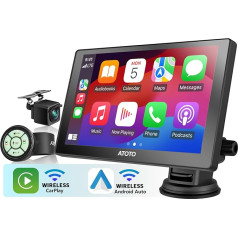 ATOTO P807SD-RC Portable Wireless Carplay Car Radio: Wireless Android Car, 7 Inch QLED Anti-Glare Touchscreen Radio, 1080P Rear View Camera, Remote Control, Bluetooth, WDR, Car Dimmer
