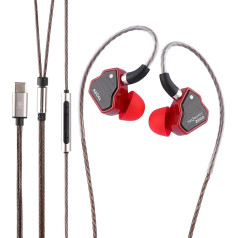 LINSOUL 7Hz Salnotes Zero HiFi 10 mm Dynamic Driver In-Ear Headphones IEM with Metal Composite Membrane, Stainless Steel Front Plate, Removable 2-Pin OFC Cable (Red, with Microphone, Type C)