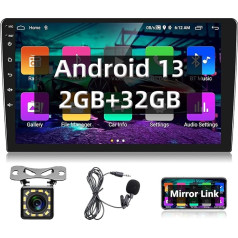 Podofo Double DIN Car Radio with GPS Navi, Bluetooth, 24 Theme Desktops, 9 Inch Android Screen Car Stereo Radio 2 DIN with WiFi, FM/RDS, Mirror Link, Dual USB, Rear View Camera (2+32G)