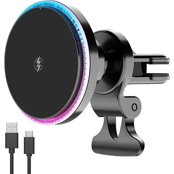 GiReich Wireless Magnetic Car Mobile Phone Holder Compatible Charger Car Holder, 15 W Wireless Car Charger Car Charging Station Mobile Phone Holder for iPhone 14 / 13 / 12 / Pro/Pro Max/Mini