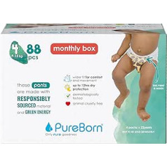 PureBorn Baby Premium Nappies Pants, Size 4 (9-15 kg), Pack of 88, Optimal Protection for Day and Night, Dermatologically Tested, Ultra Soft, Skin-Friendly