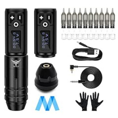 TATELF Pro Tattoo Machine Set, Wireless Tattoo Pen Machine with 2 x Tattoo Battery Power Supply, 10 x Cartridges for Beginners