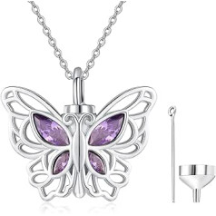 KINGWHYTE Butterfly Ash Necklace for Women 925 Sterling Silver Butterfly Urn Pendant Cremation Jewellery for Ash Keepsake
