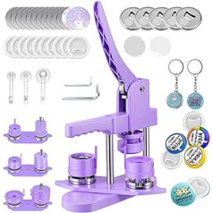 Zimiking 25+32+58mm Button Machine, 300 Pieces Plastic Lapel Button Sets Badge Press Machine with 10 Bottle Openers, 10 Keychain Suits, Shapes and Round Paper Cutter (Purple)