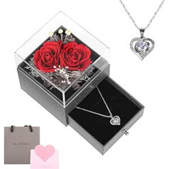 Sequpr Eternal Rose with Necklace, Eternal Flower Jewellery Gift Box, Preserved Rose Gift for Women, Valentine's Day, Birthday, Mother's Day, Mum, Girlfriend, Anniversary, Christmas