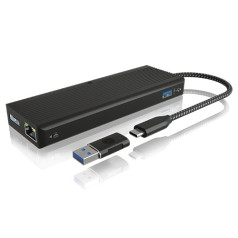 Docking station ib-dk4080ac 9in1, 2x hdmi & 2x displaypoprt, usb, headset combo, lan, power delivery up to 100w