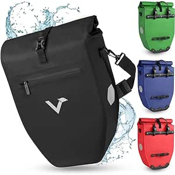 Valkental Large and Waterproof Pannier Rack Bag, 28 L Capacity, Bicycle Bag for Pannier Rack with Reflectors in Black