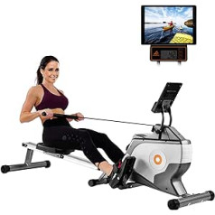 Unisex Rowing Machine - Rowing Machine for Home Use Foldable 150 kg Air Rowing Machine with Magnetic Resistance and Modified Design, Transport Wheels, Advanced Drive Belt System, black