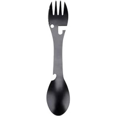 Qii lu Multifunktions-Gabel Löffel 5-in-1 Edelstahl Spork Outdoor Camping Picknick Wandern Angeln BBQ Tragbarer Bestecköffner Sägezahnschneider für Camping Picknick