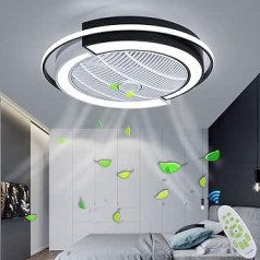 LED Fan Ceiling Light Ceiling Fan with Lighting Remote Control Quiet Dimmable Adjustable Wind Speed Bedroom Living Room Children's Room Ceiling Lamp Black and White 58 cm (45 W)