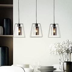 Lightbox 3-Bulb Pendant Light with Modern Glass Shade Suitable for Dining Tables Metal / Glass Matte Black