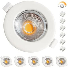 Set of 6 LED Recessed Spotlights, 10 W, Dimmable LED Spotlights, Flat, 33 mm, Round, White, Ceiling Spotlights, 2700 K, Warm White, 850 lm, Recessed Lights, 230 V for Kitchen, Living