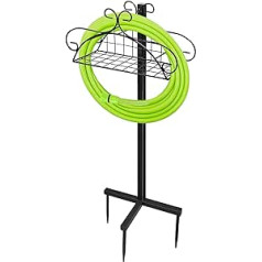 Garden Hose Holder, Freestanding Metal Water Hose Stand, Removable Robust Hose Hanger with Storage Basket, Garden Hose Holder for Yard, Lawn Place