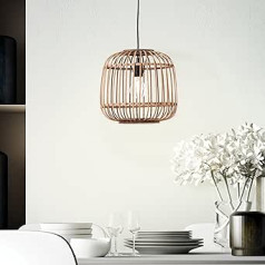 Lightbox Nature Pendant Lamp - Height-Adjustable Pendant Light with Shortenable Cable - 32 cm Diameter - for Living Room and Bedroom - Metal/Rattan in Black/Natural